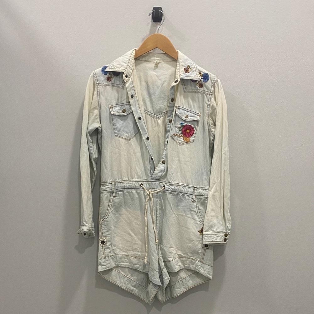 Vintage Spell Cream Jumpsuit with Embroidered Accents